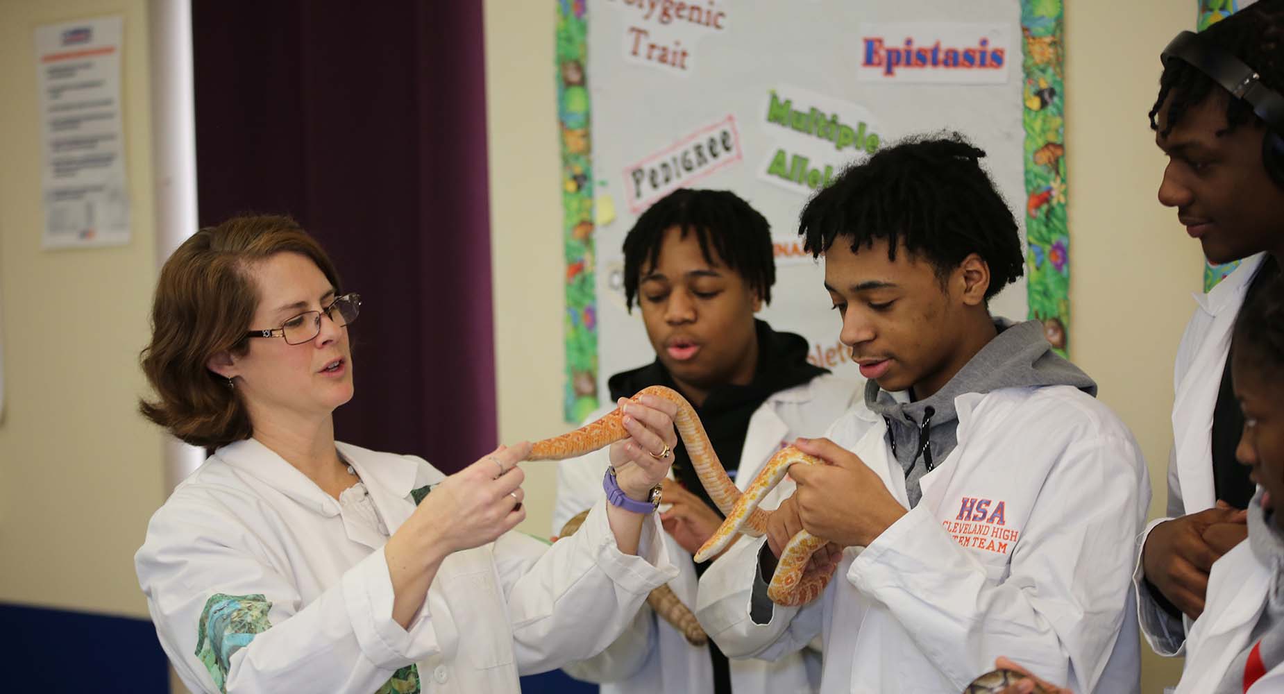 Teacher helping student